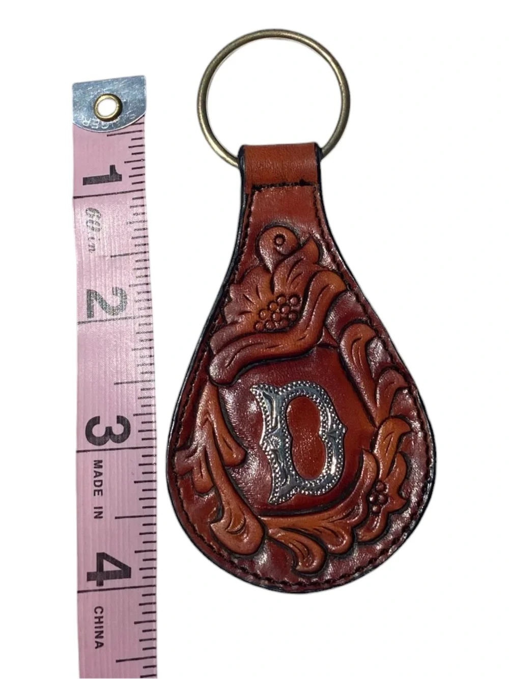 Leegin Silver Creek Leather Key Fob Initial D Hand Tooled USA Vintage